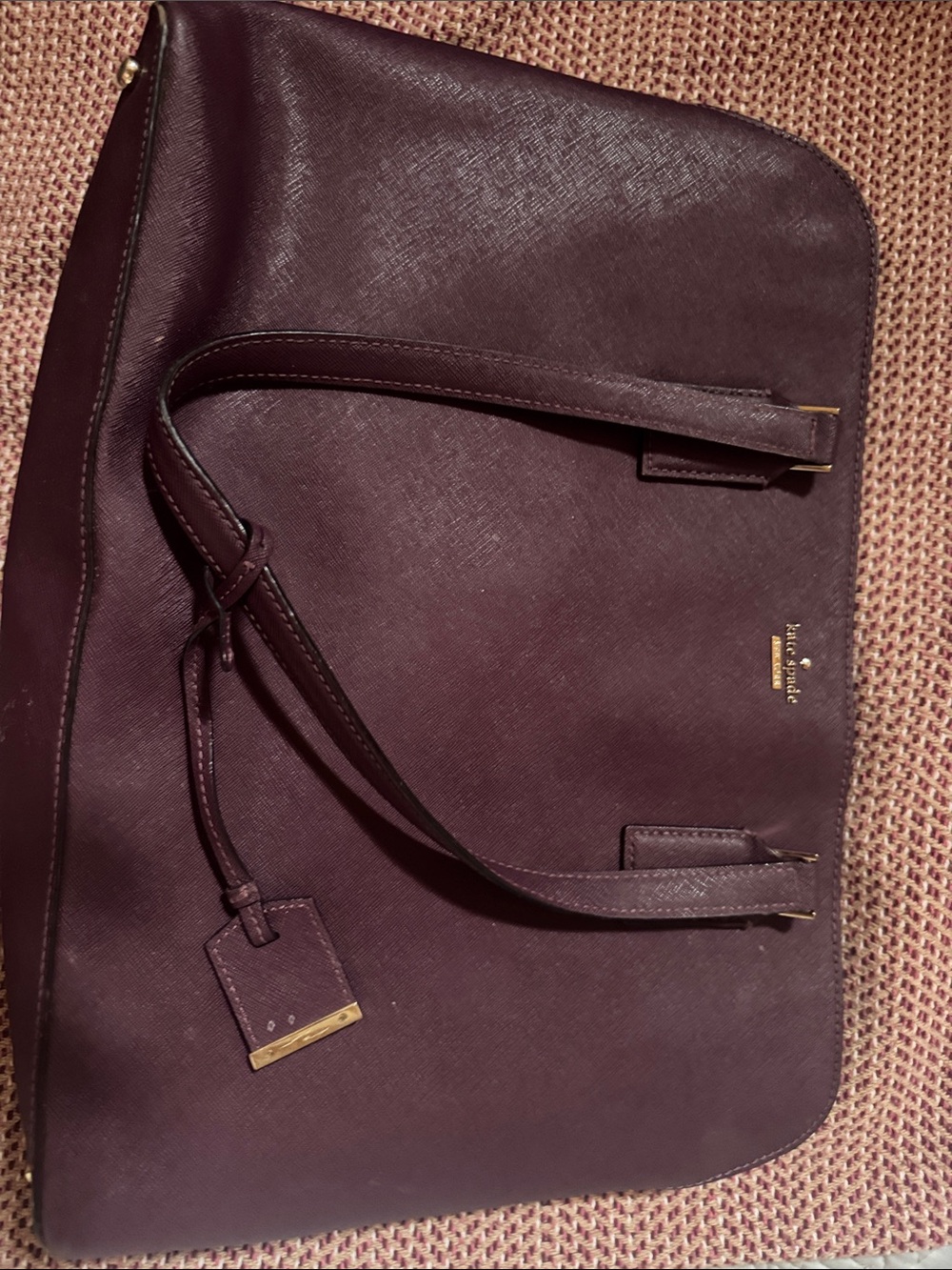 kate spade Plum Leather Tote with Gold Accents